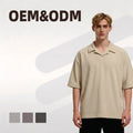 Men's Summer Casual Japanese Retro Style Korean Top Short and Half Sleeve Zipper Closure T-Shirt Breathable with Cuban Collar