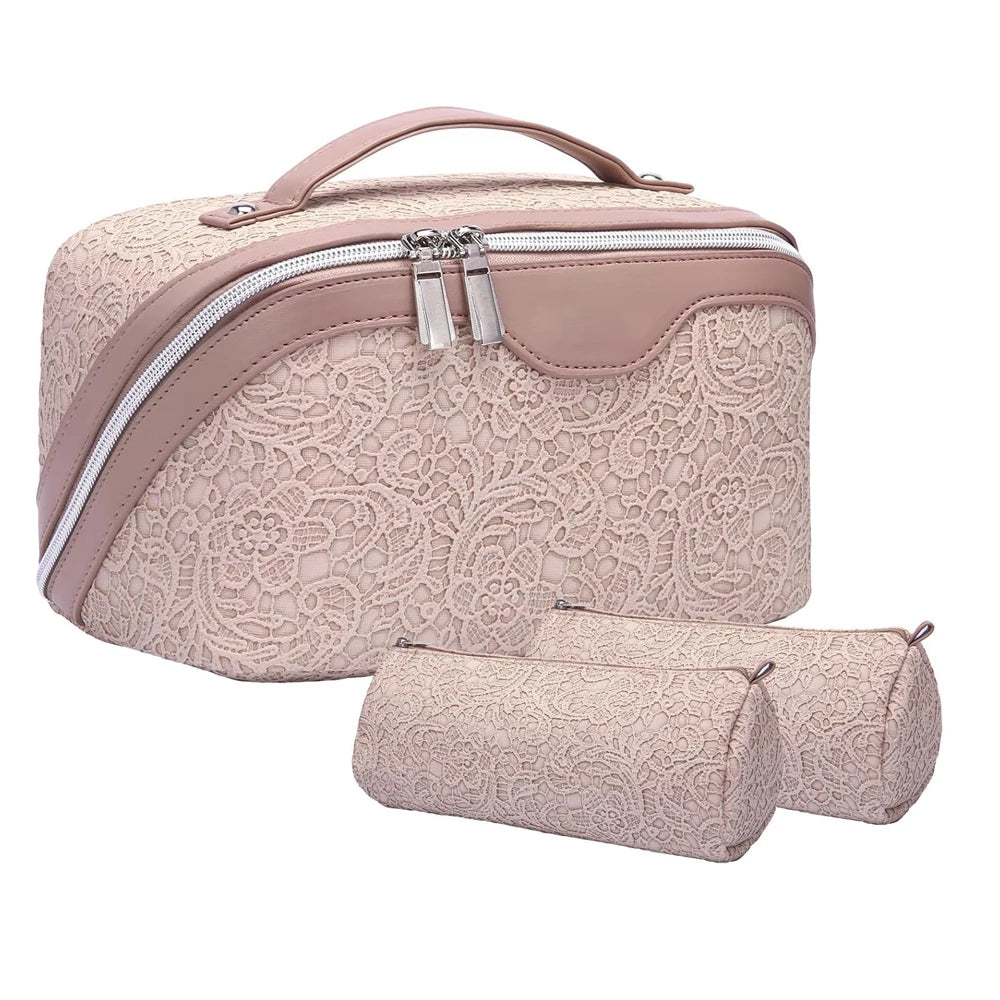 Customizable 3D Lace Pattern Pu Leather Pillow Toiletries Bags Travel Large-capacity Partition Storage Premium Cosmetic Bag