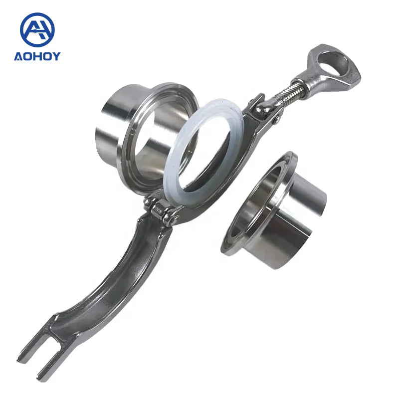 Aohoy Wholesale OEM DN 11851 11850 Stainless Steel 304 316 Sanitary Tri Clover Connection Clamp Tc Union Ferrule Set Supplier