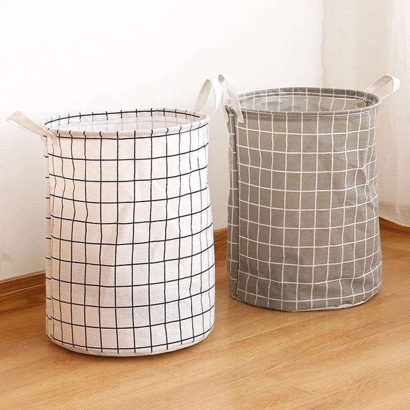 Cotton Linen Dirty Laundry Basket Foldable Round Waterproof Organizer Bucket Clothing Children Toy Large Capacity Storage Home