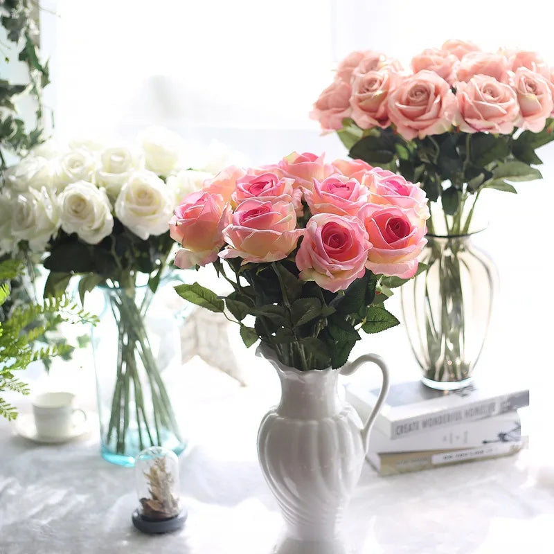 Wholesale High Quality Artificial Real Touch Silk Roses Flowers in Bulk for Christmas Wedding Decor