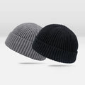 Unisex Adult Winter Roll up Skull Cap Blank Black Knit Custom Logo Custom Fisherman Beanie Short Beanie Hats