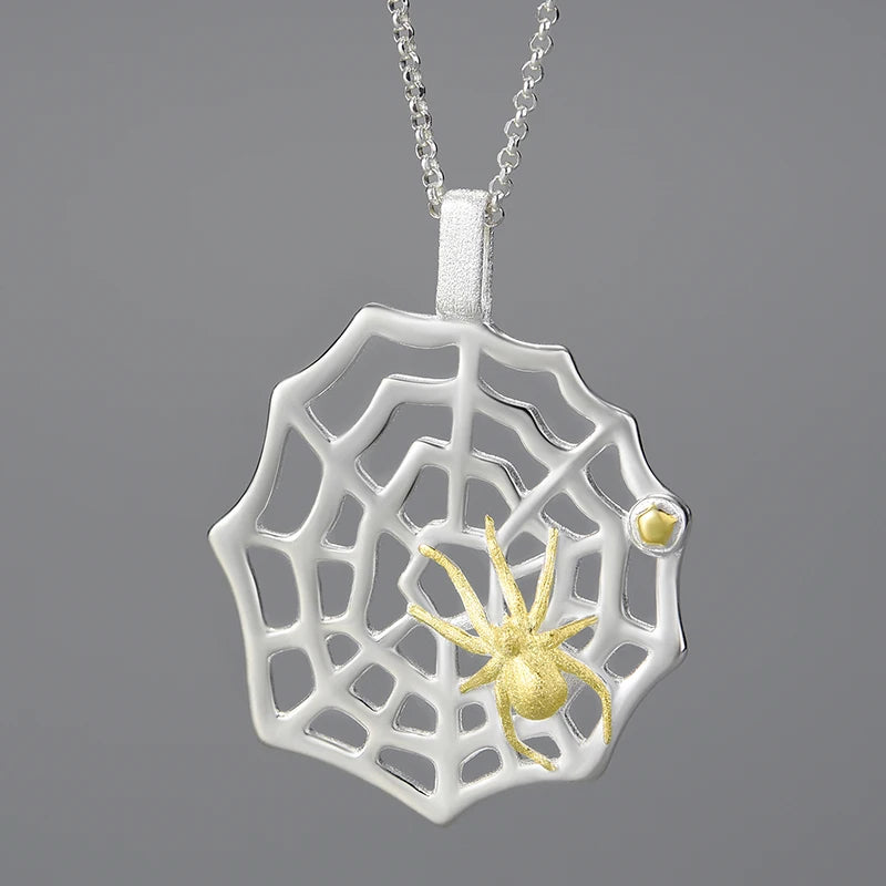 Lotus Fun Statement Jewelry 925 Sterling Silver Hunting Spider Web Pendant for 2025 Women Accessories Fine Jewelry for Women