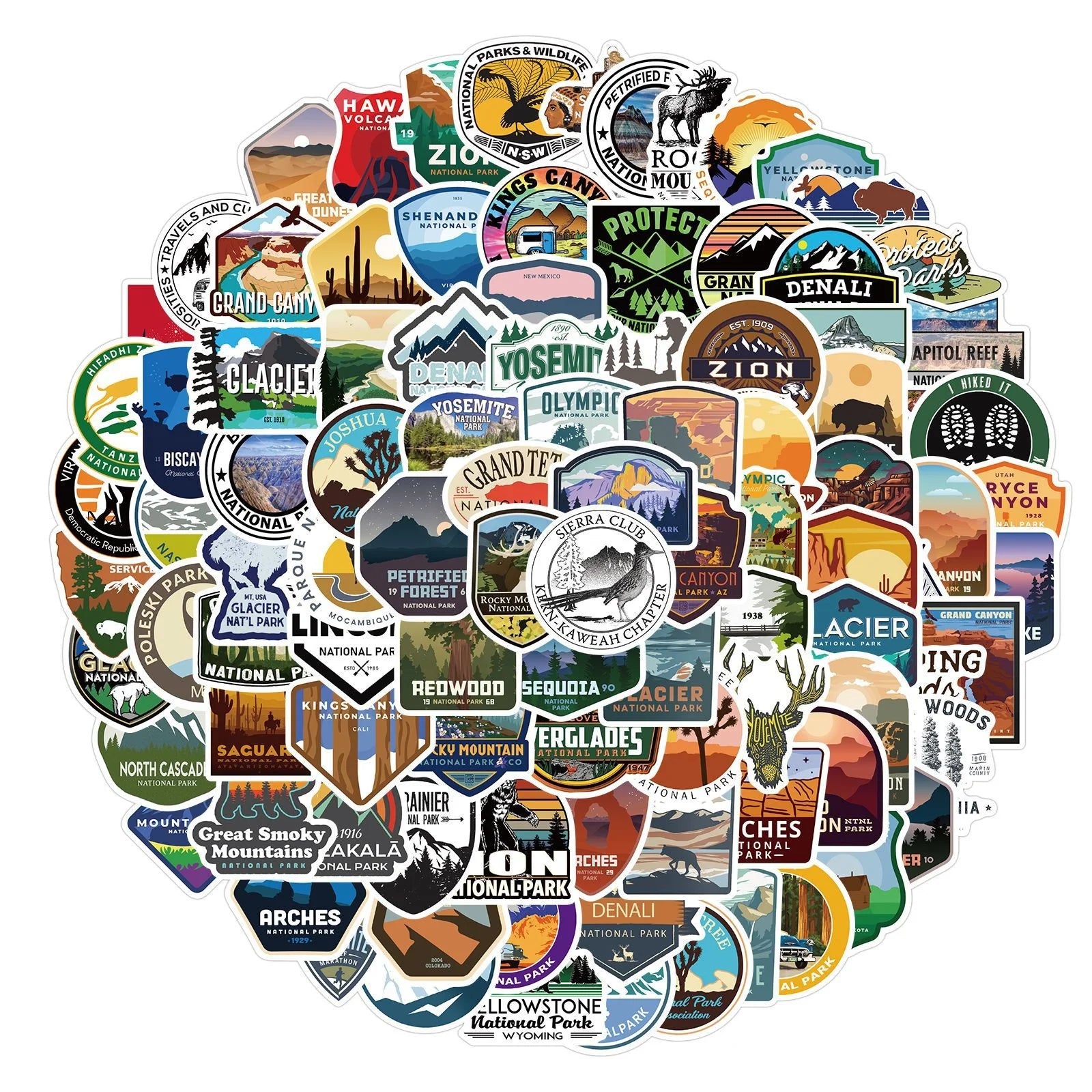 100Pcs Graffiti Logo Label National Park Colorful Landmark Features Nature logo Stickers