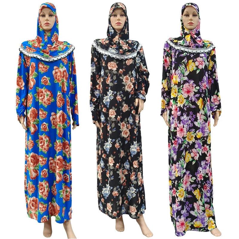 Hot Selling Daily Style Printed Muslim Long Abaya Jilbab Maxi Dress Muslim Dresses Robe Abaya for Women Lady