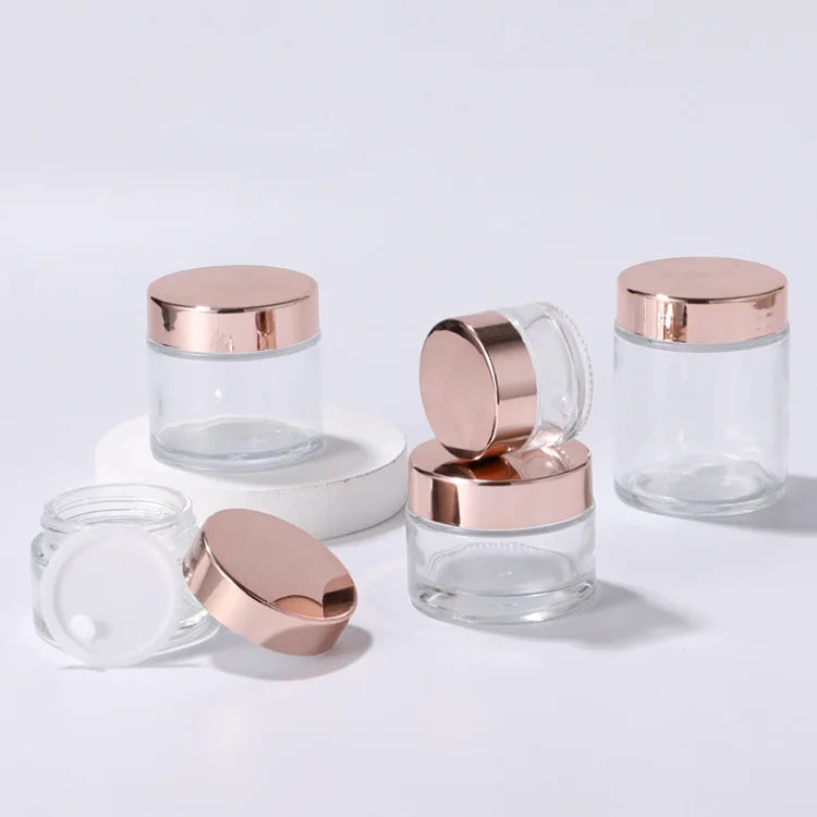Cheap Price Rose Gold Cap Cosmetic Packaging 20g 30g 50g Empty pink Bottle Glass Cream Jar