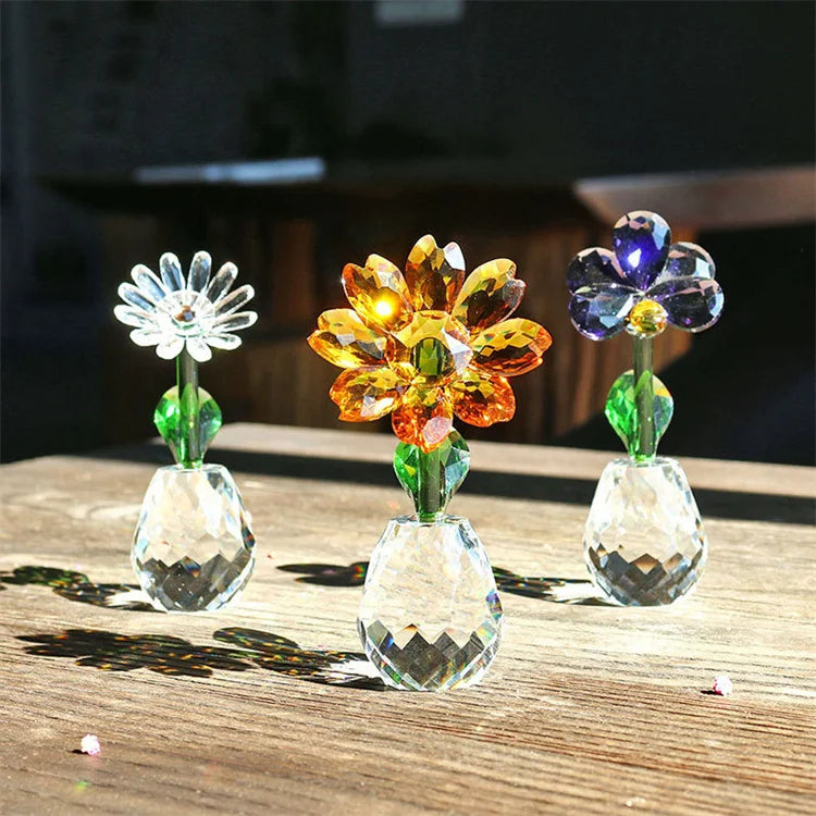 Customized Luxury Quality Mini Craft Crystal  Daisy Flower With Crystal Base for Gift Giving