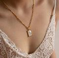 18k Gold Plated High Quality Fashion Jewelry Colorful White Shell Necklace Rectangle Pendant Necklace Stainless Steel Necklace