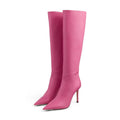 Luxury Pink Leather PU High Heel Pointed Toe Winter Boots for Women