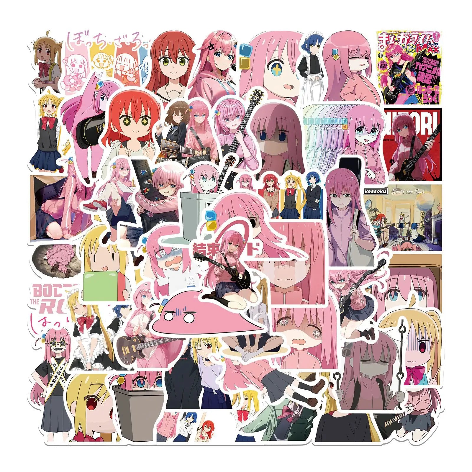 50Pcs New Anime Bocchi the Rock Graffiti Stickers for Notebook Phone Decor Vinyl Pink Kawaii Girl Sticker