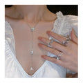 Y-Shaped Zircon Tassel Necklace Light Luxury Niche Design Sense New Trendy Collarbone Chain Necklace Long Model
