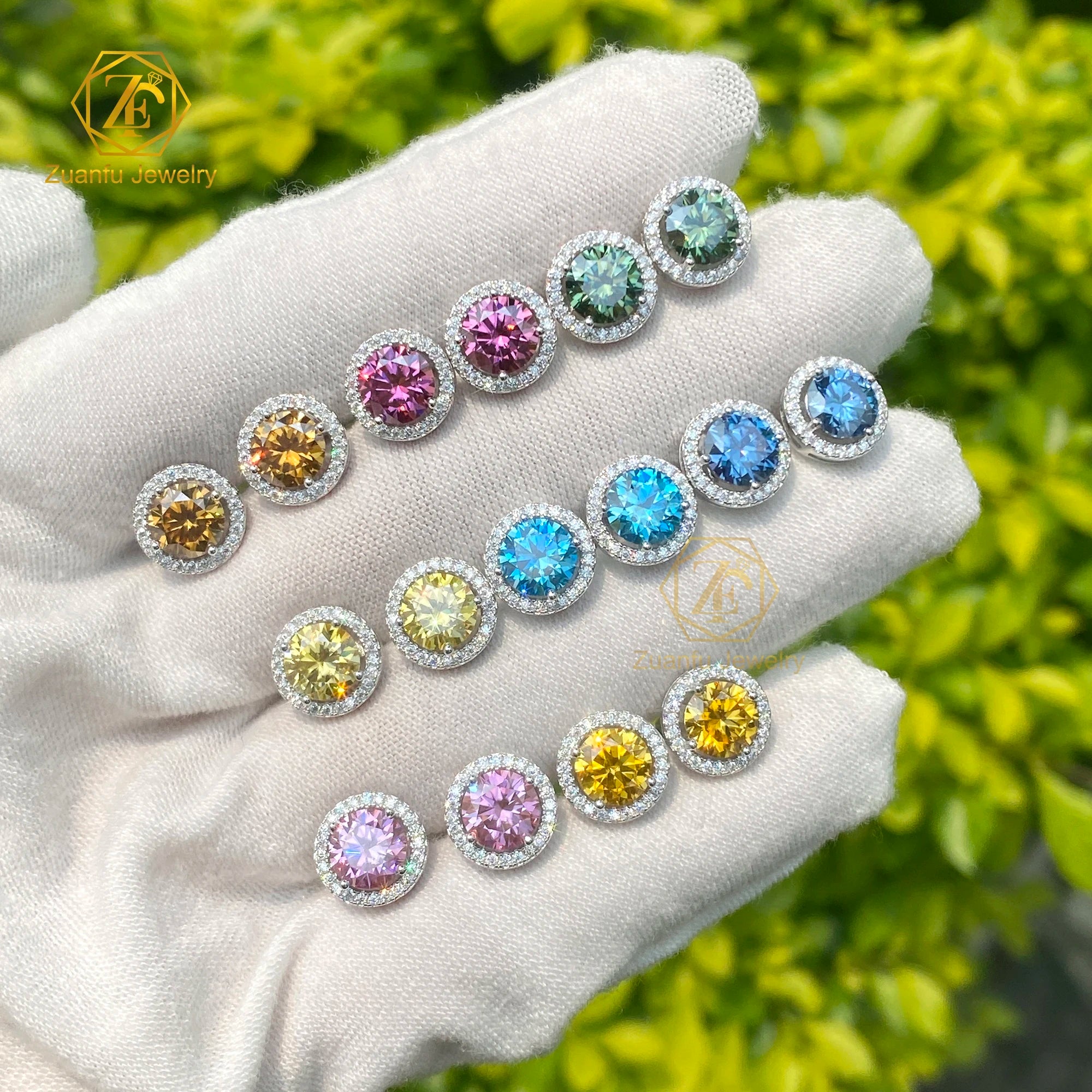 Fine Jewelry Women Luxury Gold Plated 925 Sterling Silver Iced Out 1CT 6.5mm VVS Moissanite Diamond Halo Stud Earrings