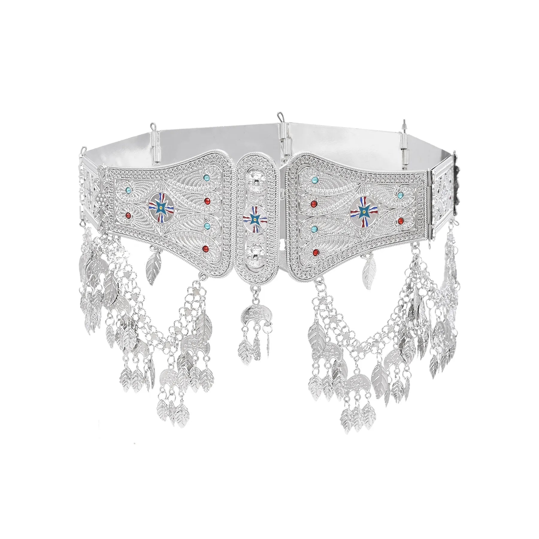 Assyrian Empire Flag Belt Women Accessories Fashion Leaf Tassel Bright Silver Women's Body Jewelry Waistband