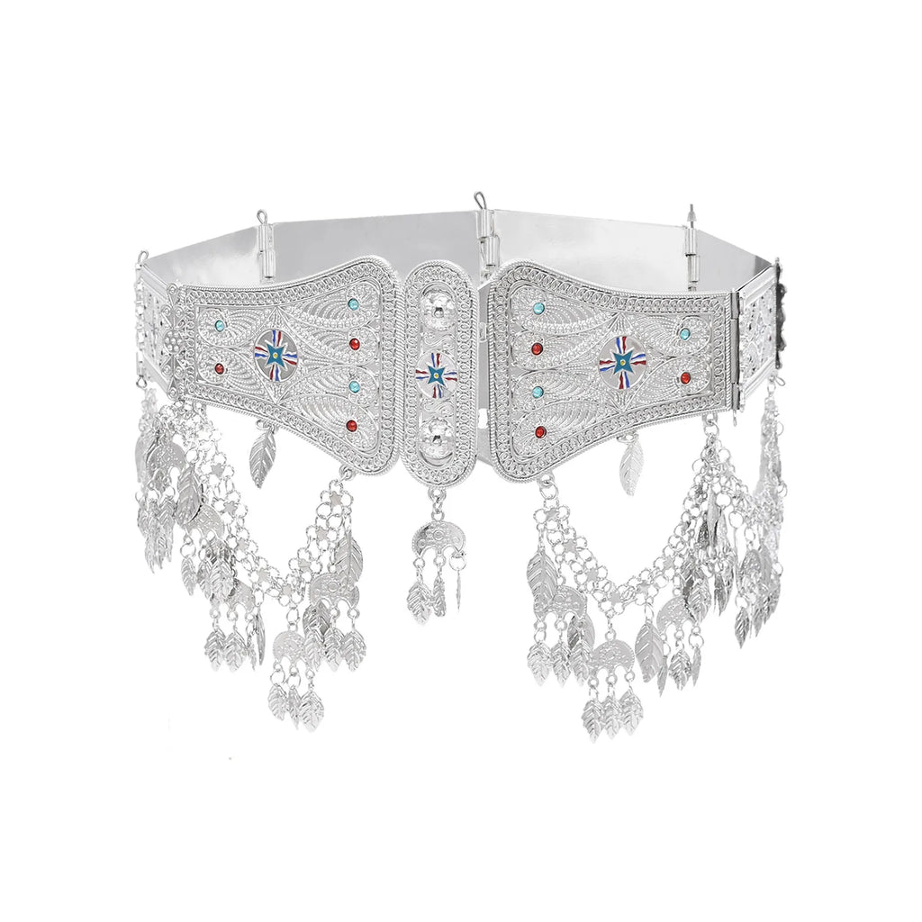Assyrian Empire Flag Belt Women Accessories Fashion Leaf Tassel Bright Silver Women's Body Jewelry Waistband