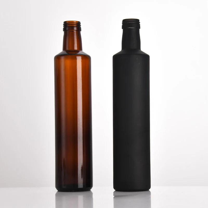 Wholesale Eco-Friendly Dark Color Green and Brown Dorica Round Mini Glass Bottles with Screw Cap for Olive Oil Empty Bottles