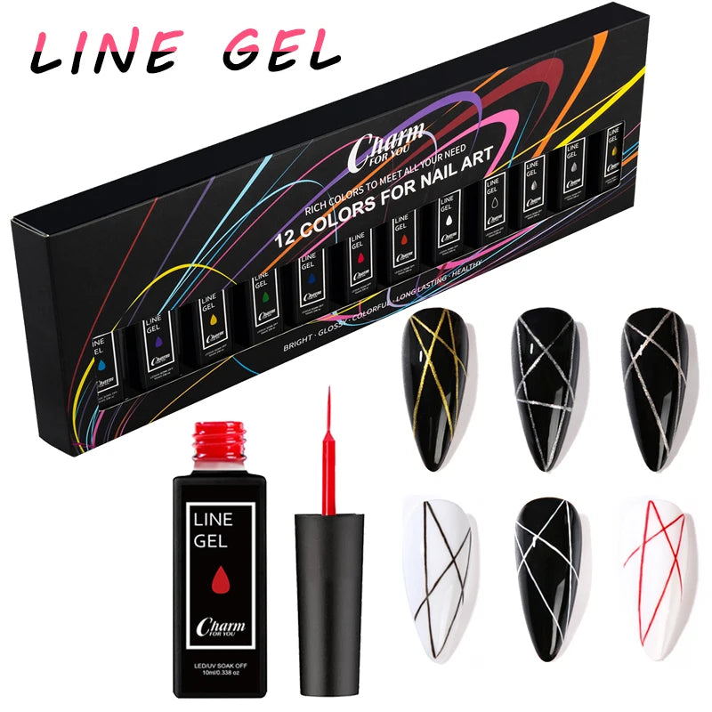 12pcs/set Nail Art Liner Gel Polish Kit Paint Liner Gel Liner Nail Art Set Gel Polish
