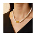 INS Style 18K Gold Plated Stainless Steel Square Pendant Necklace Fashionable Pearl Necklace for Women Jewelry