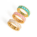 Fashion 18K Gold Plated Stainless Steel Jewelry Gift Charm Colorful Cubic Zircon Finger Rings for Girls