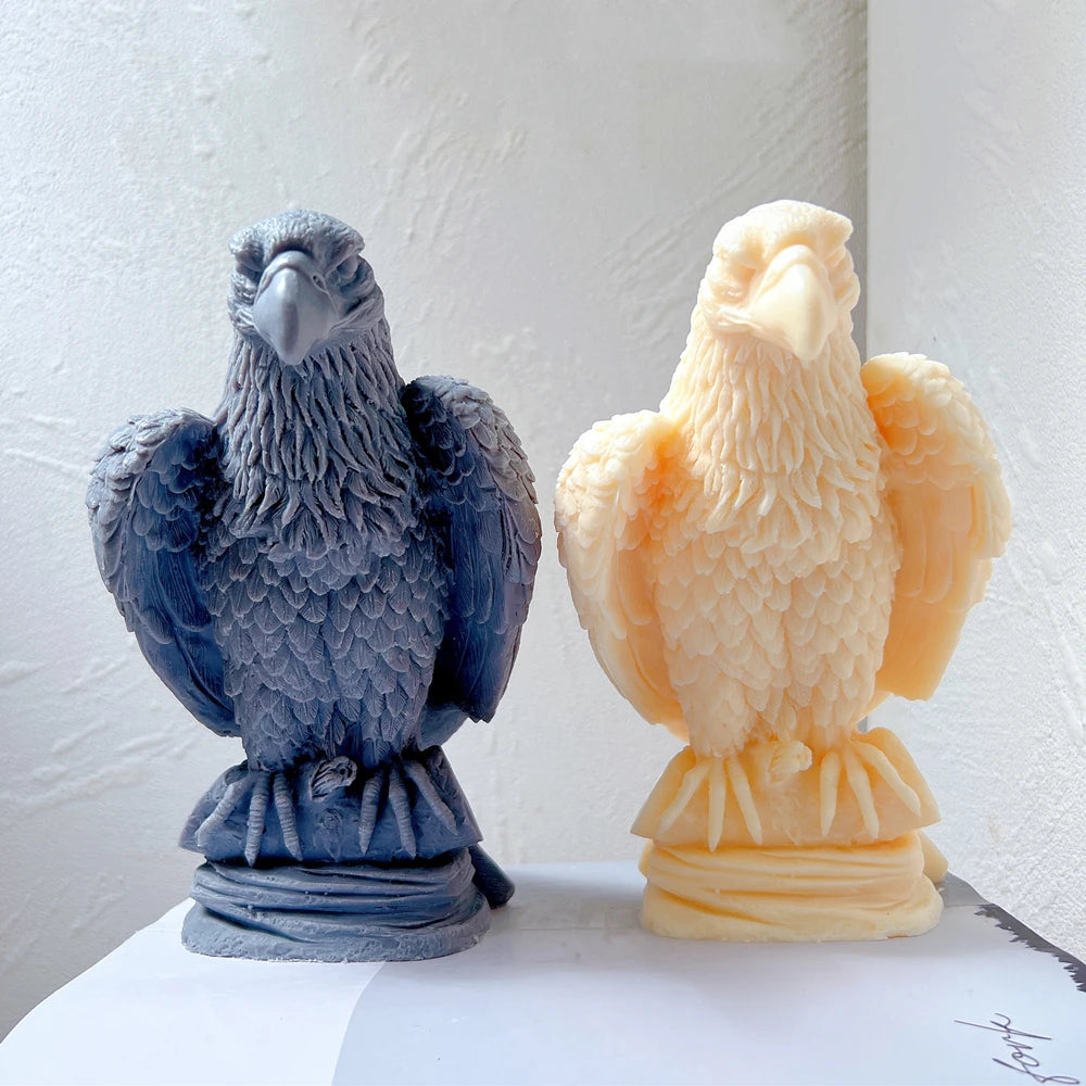 Bird Statue Figure Ornament Gift Carved Animal Sculpture Wax Silicone Molds Sitting on Branch Eagle Candle Mold