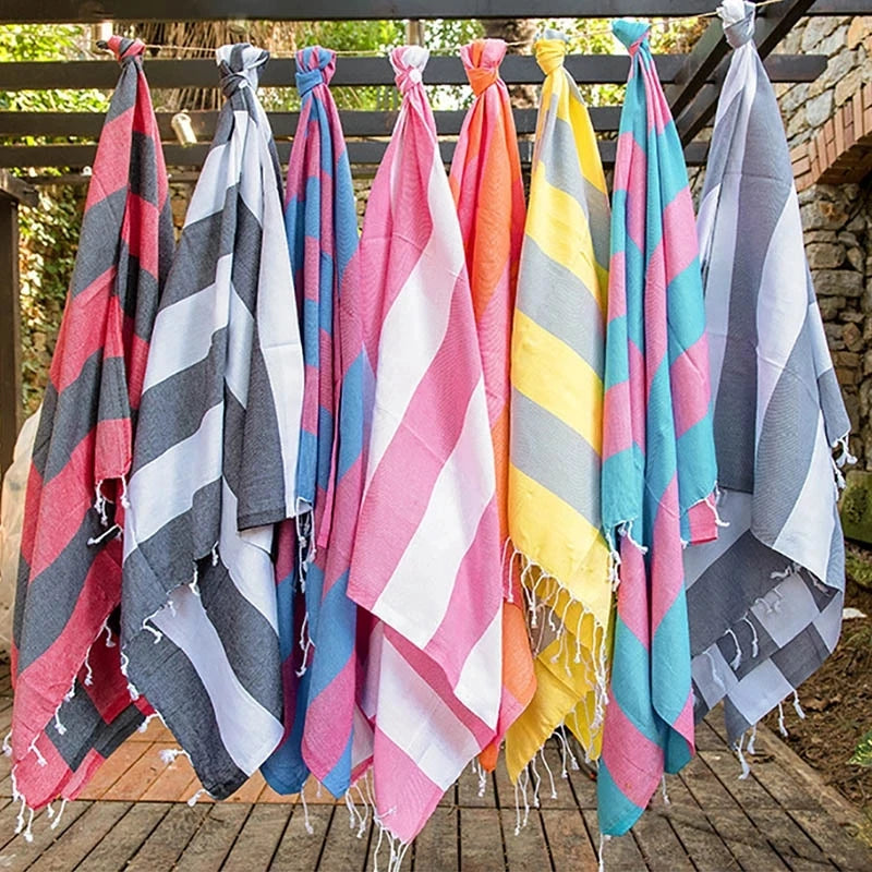 100% Organic Cotton Organic Dye Prewashed Diamond Weave Turkish Cotton Towel Blanket Striped Summer for Bath Beach Pool SPA Gym