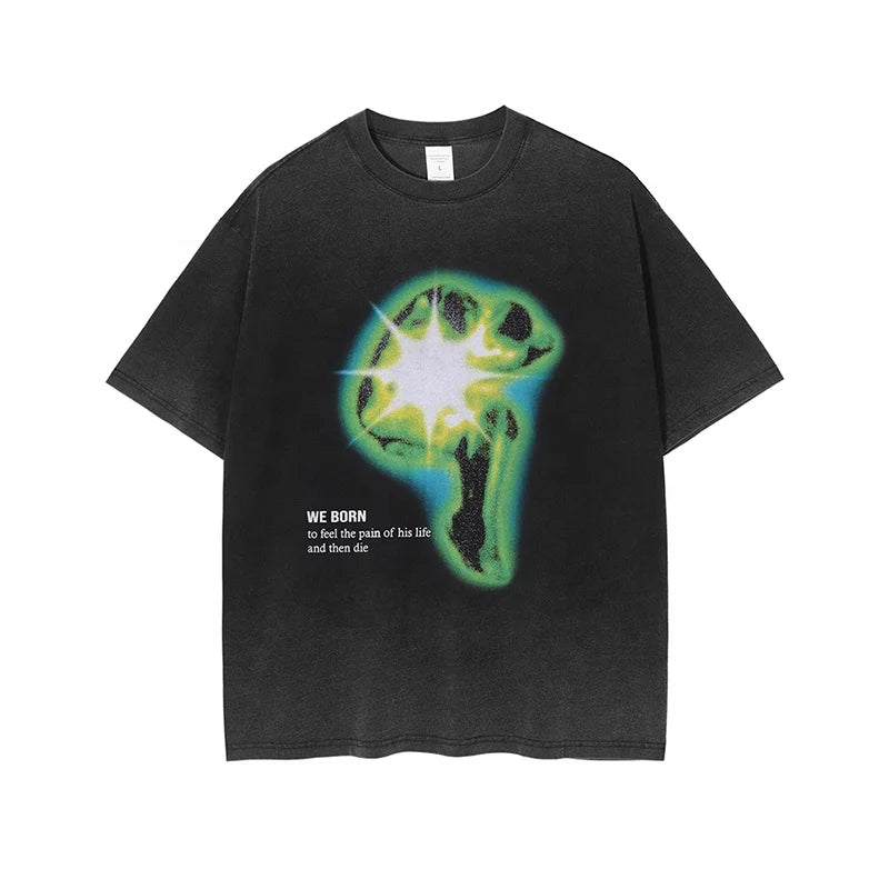 Goth Pain Print Oversized Grunge Y2k Men T Shirts Streetwear Retro Vintage Clothes T-shirts 2023 Summer Casual Tops Cotton Tees