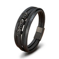 Vintage Stainless Steel Magnetic Clasp Accessory Men's Multilayer Genuine Leather Bracelets Personalized Jewelry Bracelet Bangle