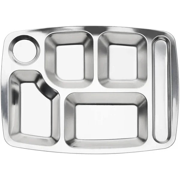 LIHONG Stainless Steel Food Grade Lunch Tray Fast Food With 4/5/6 Compartment Rice Tray for School Canteen