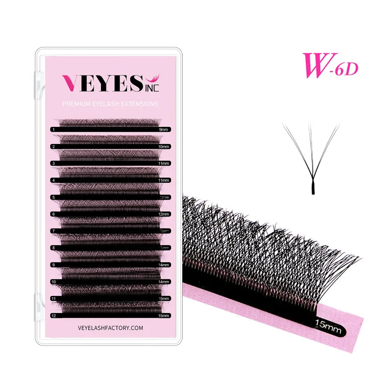 Inc 6D W Shape Eyelash Extensions Veyelash Automatic Flowering Double Tips 3D Bloom Premade Fans Vegan Cruelty-Free Matte Black