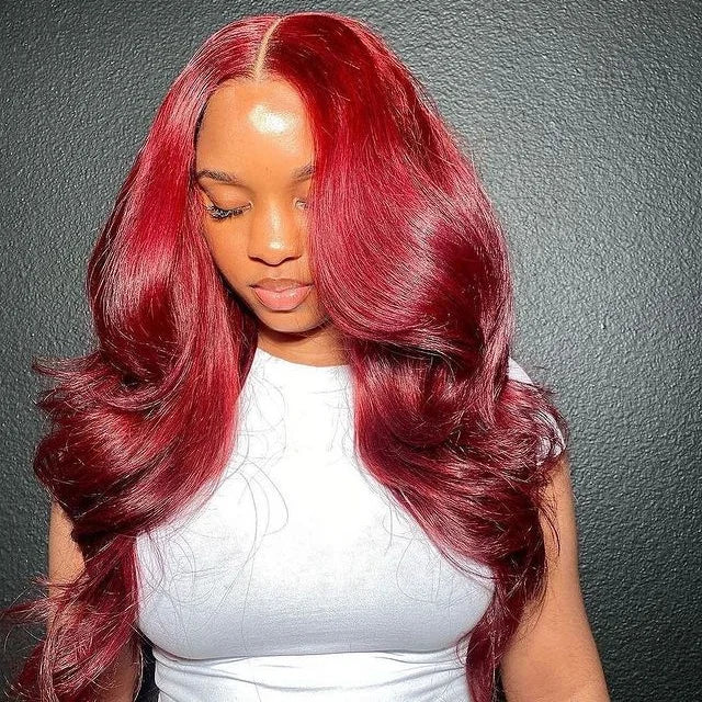 99j Red Burgundy Color Vietnam Hair Body Wave Peruvian Hair Wig Ombre Color With Transparent Lace Wigs for Black Women
