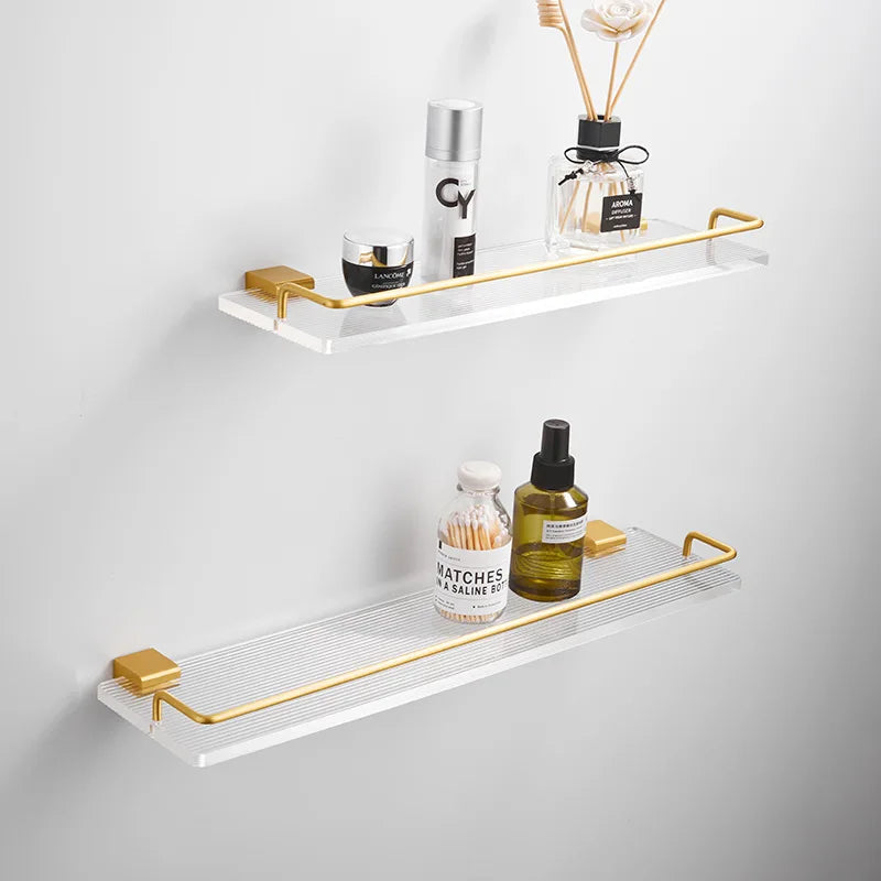 Luxury Wall Mount Shower Organizer Rack Brushed Gold Bathroom Wall Shelf