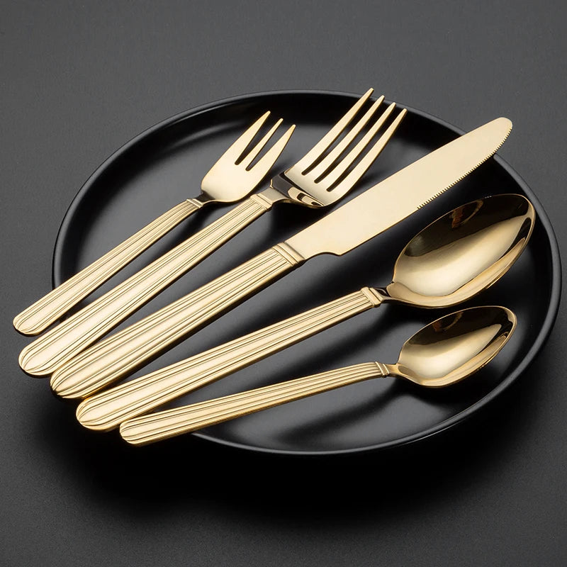 Jieyang Factory Stainless Steel Cutlery Set Golden Dinner Knife Fork Spoon and Tea Spoon for Weddings