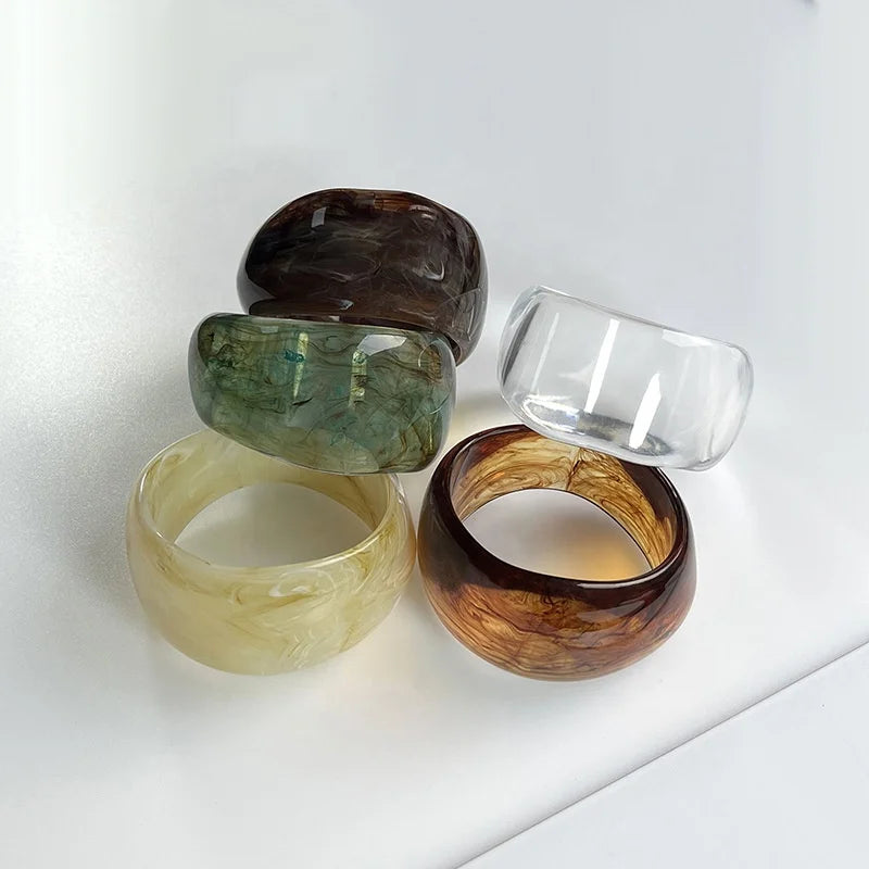 Hot Selling Fashion Acrylic Resin Bangle Jewelry Wide Smudged Translucent Exaggerated Bracelet Bangle for Women