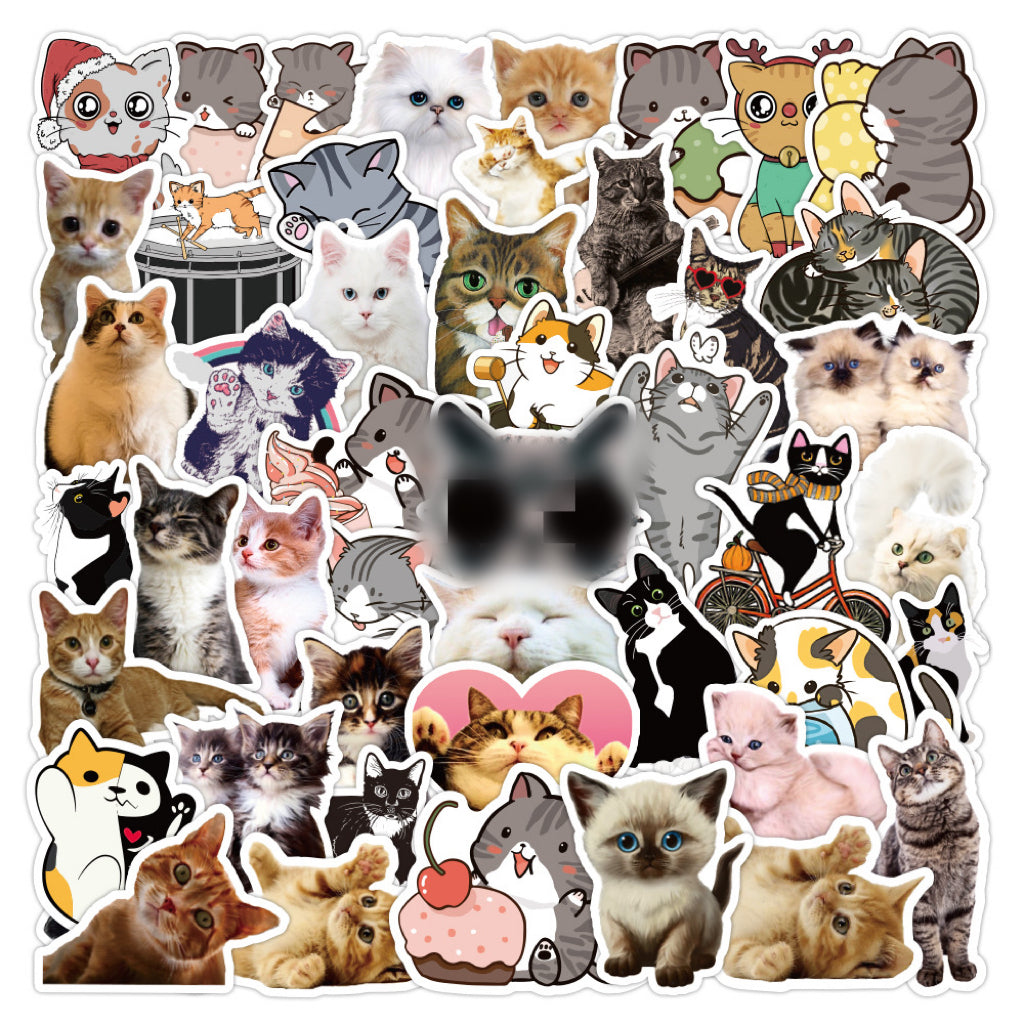 50Pcs Cute Cat Kitty Animal Pet Sticker for Girl Home Decor Paper Decal Skateboard Luggage Laptop Stickers