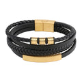 Classic Stainless Steel Bar Charm Multi Layer Leather Bracelet for Mens