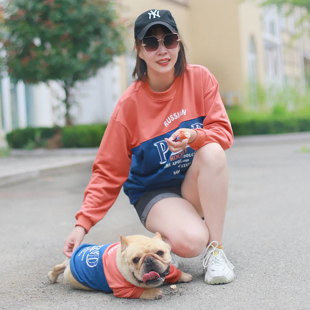 O-Neck Pullover Warm Puppy Pet Outfits Sweater French Bull Sweatshirts Matching Dog and Owner Clothing