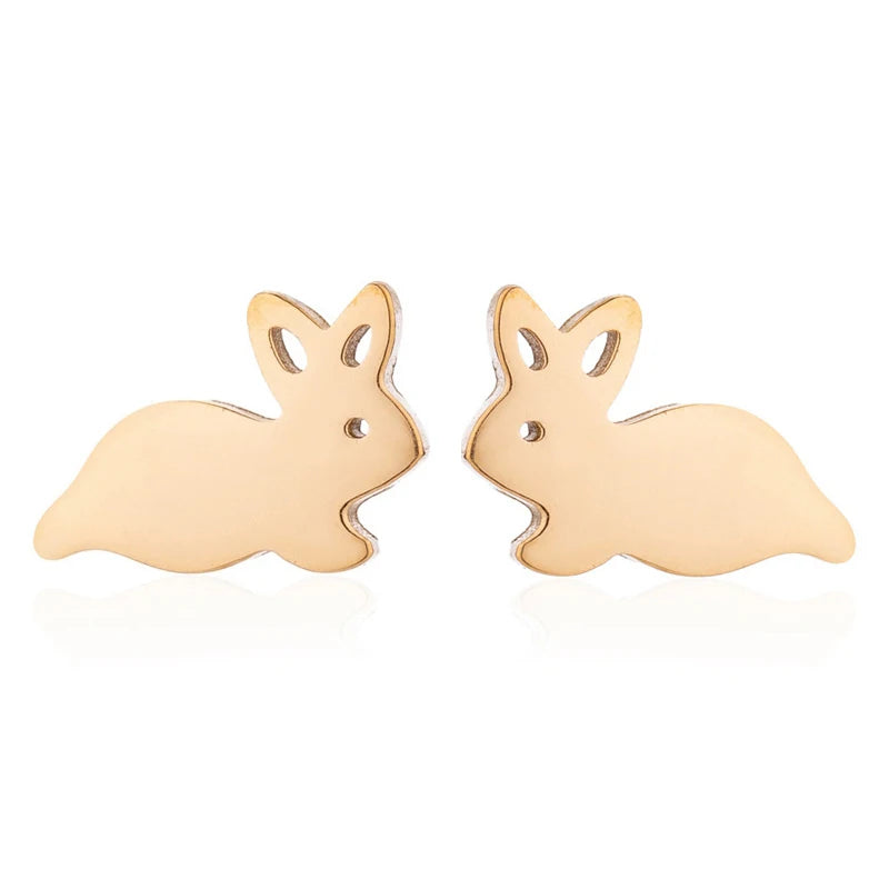 Fashion Rose 18K Gold Silver Black Plated Stainless Steel Small Bunny Rabbit Stud Earrings Jewelry