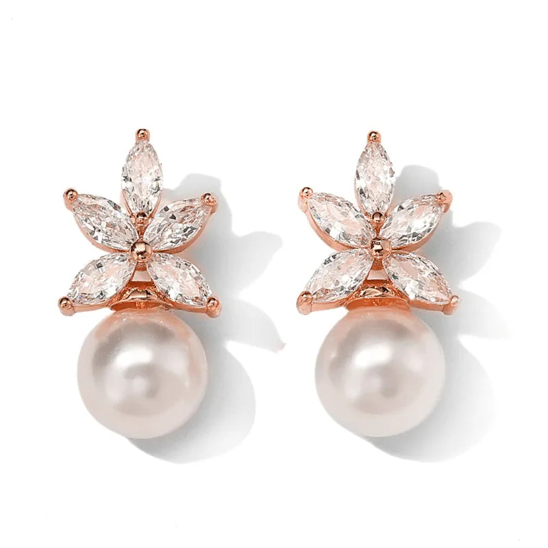Miallo Korean Fashion Horseeye Zircon Pearl Gold Plated Earrings Women Jewelry Eardrop Wholesale