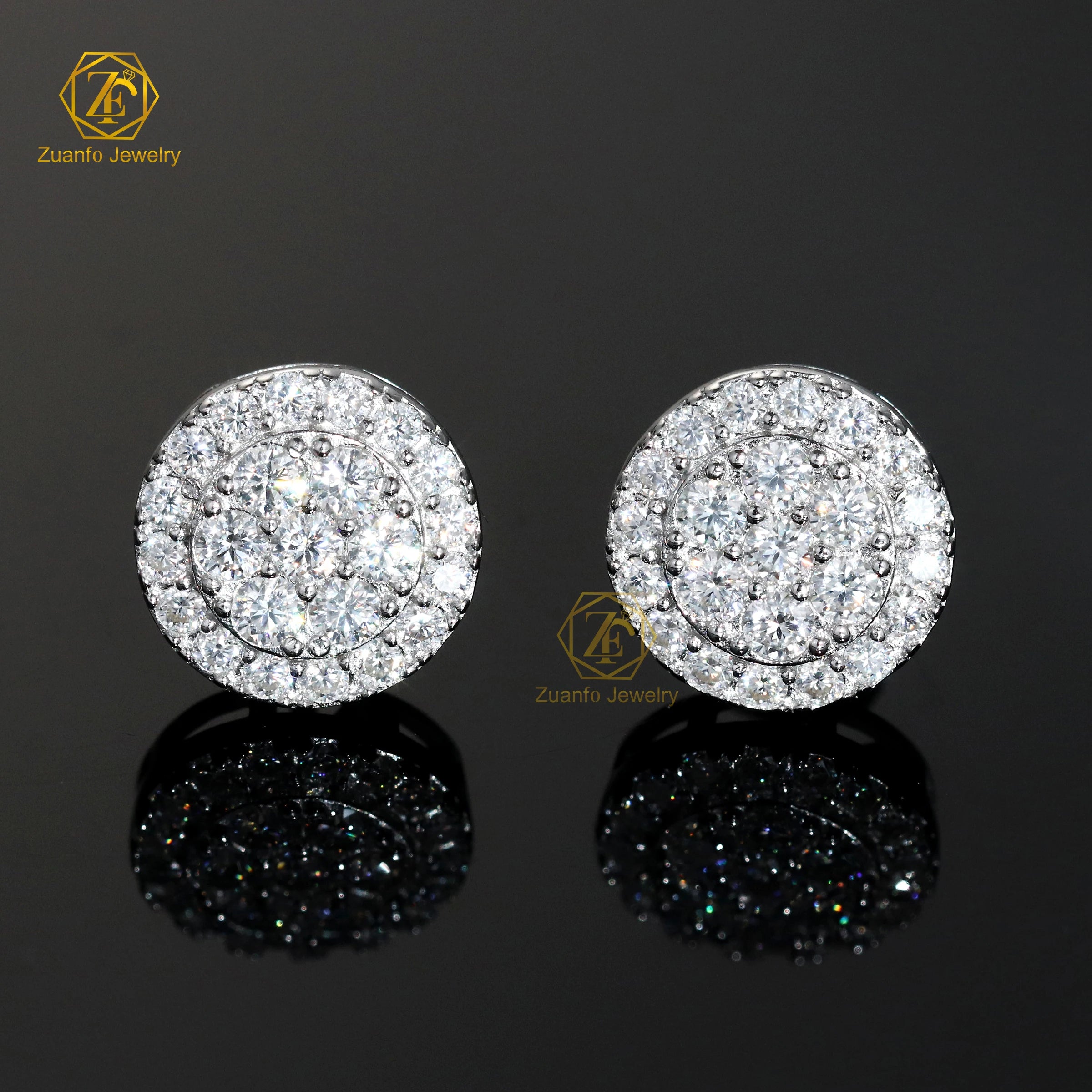 Wholesale Price 925 Sterling Silver Hiphop Style Earrings VVS Diamond & Moissanite Studs for Men & Women Flower Design