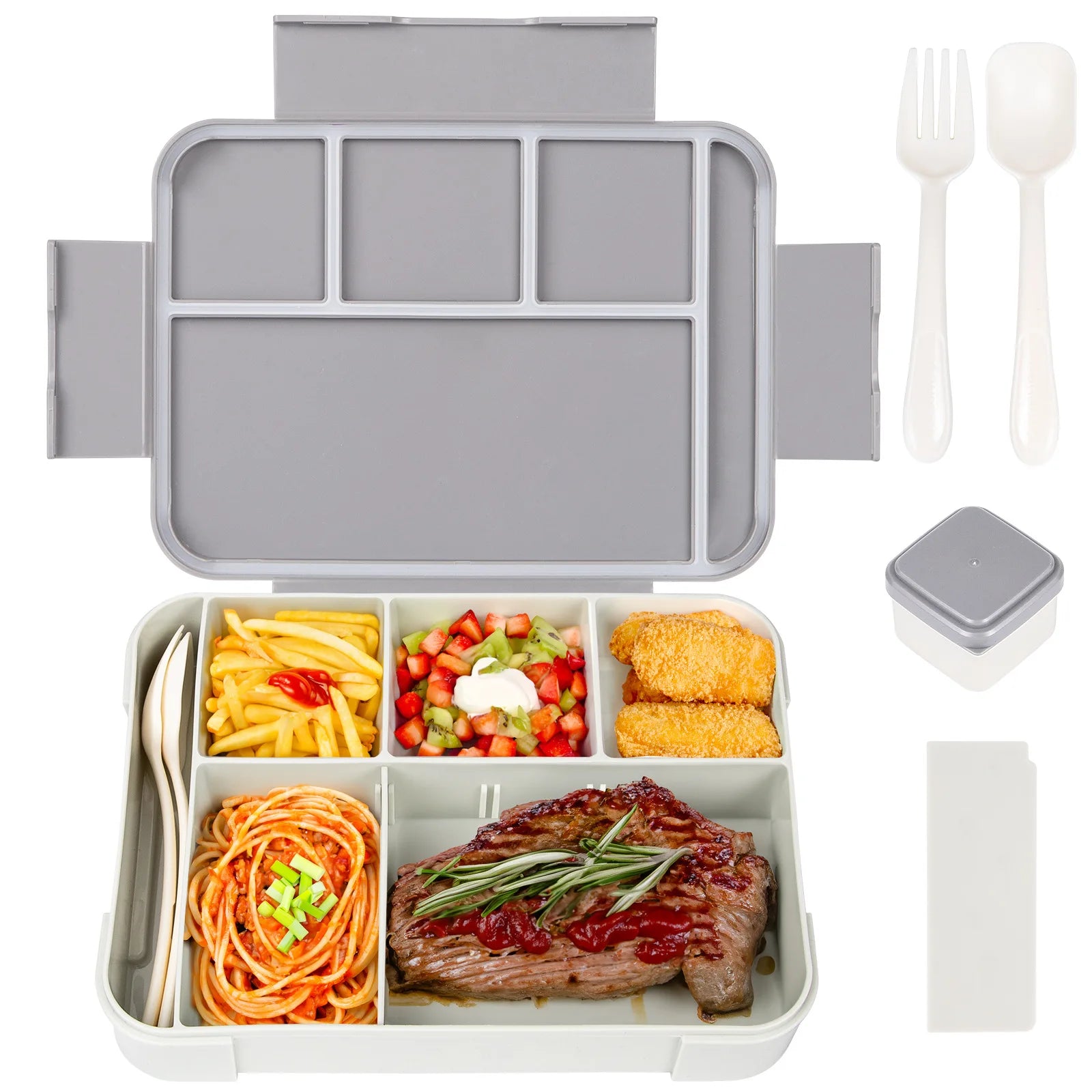 Eco-friendly Microwavable Plastic Lunch Box  With Spoon Fork and Salad Box for Kids Workers Students
