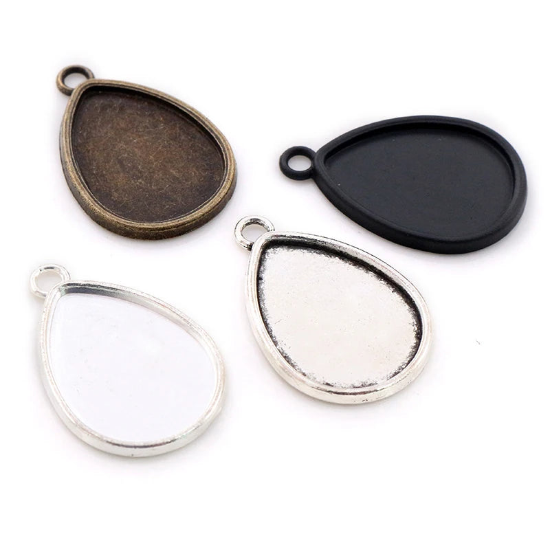 18x25mm Inner Size Drop Pendant Blank Trays Cameo Cabochon Base Setting Charms Bezel for Necklace Jewelry Supplies