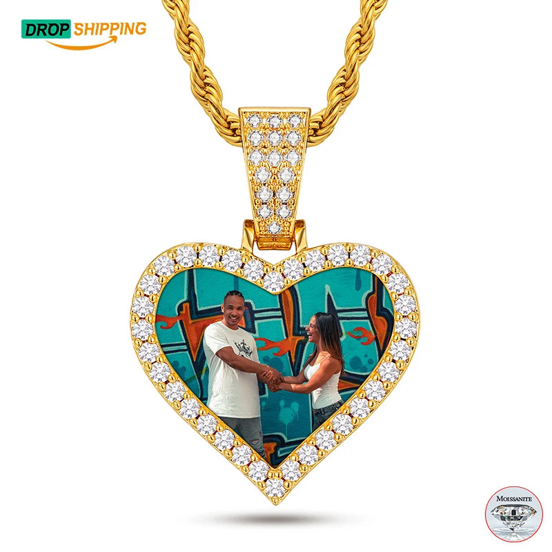 Dropshpping Wholesale Fine Jewelry 25mm 925 Sterling Silver VVS Moissanite Diamond Heart Custom Pendant Necklace