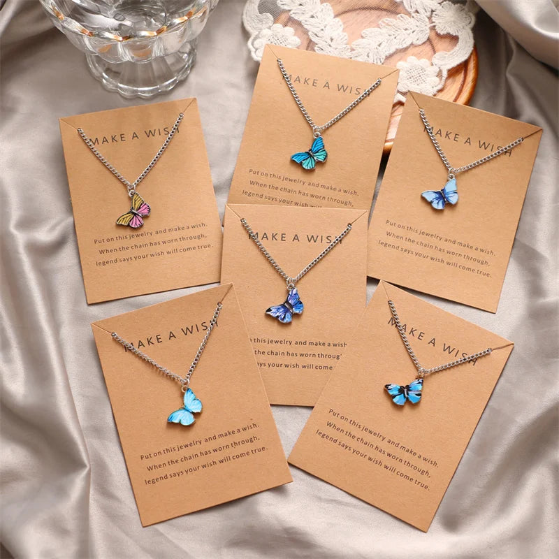 VKME Fashion Multiple Colors Butterfly Necklace for Women Gold Plated Thin Chain Pendant Necklace Women Jewelry