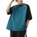 Manufacturer Custom 100% Cotton Knitted Summer Oversized Short Sleeve Crew Neck Splicing Decor Metal Studs Men's T-Shirt