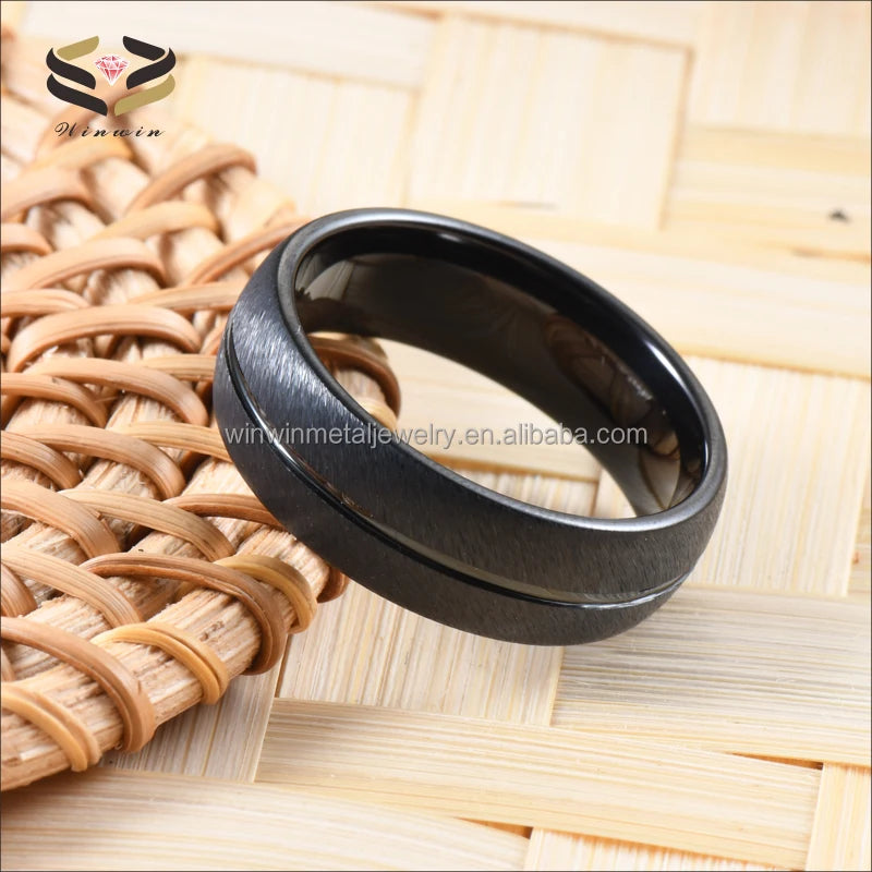 Wholesale Black Tungsten Carbide Wedding Band Men Dome Brushed Engagement Ring Single Groove Classic Religious Gift Children
