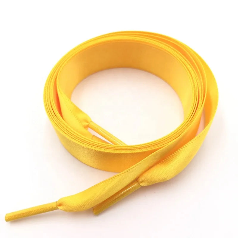 2cm Wide Gold Satin Shoelaces Flat Decorative Fancy Ribbon in Bulk Package Colorful Pair Supply
