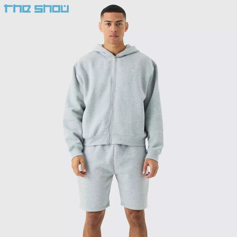 Sportswear Unisex French Terry Heavyweight Zip up Hoodie and Sweats Shorts  Tracksuit Oversized Boxy  Hoodies Weatsuit Mens