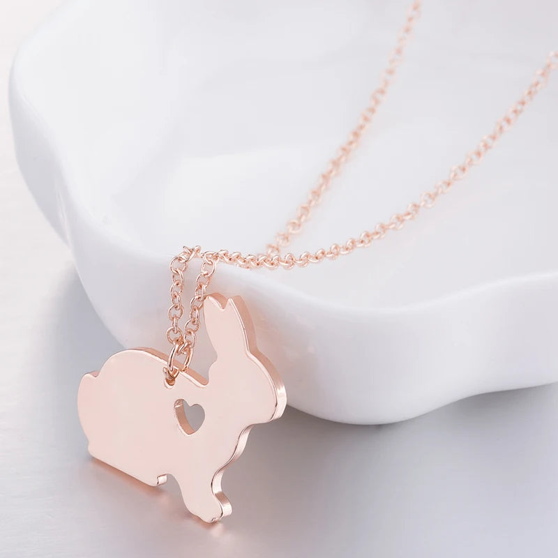 Fashion Tarnish Free 18K Gold Silver Rose Plated Stainless Steel Women Rabbit Pendant Necklace Jewelry