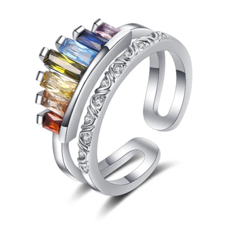 Double Band Rainbow Ring Adjustable Wide Stacking Jewelry Rings