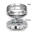 White Gold Plated Stainless Steel Diamond Couple Ring Set Square Crystal Titanium Steel Engagement Wedding Ring for Bridal