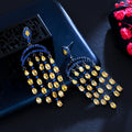Stunning Blue Yellow Cubic Zircon Crystal Long Dangling Chandelier Tassel Bridal Wedding Earrings Prom Jewelry
